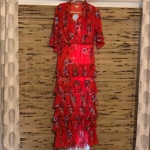 Long floral dress with ruffle detail